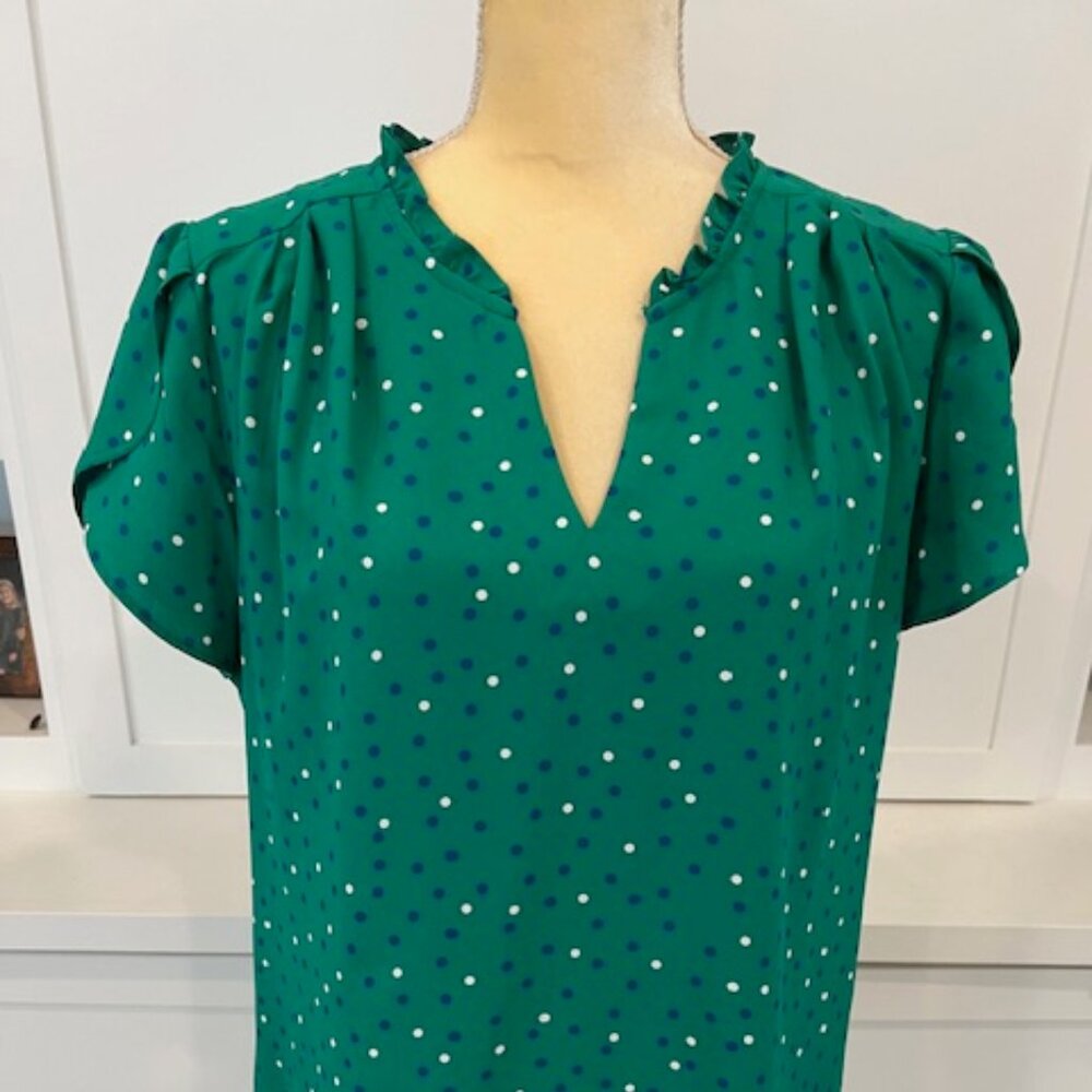 41 Hawthorn Tiffany Tulip Sleeve Blouse Green Polka Dot Large